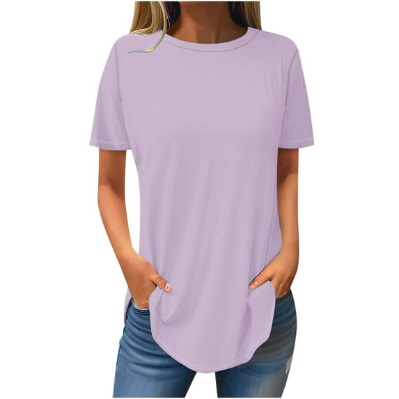 Atogsazn Women T Shirts Short Sleeve Loose Summer Tops Solid Oversized Round Neck Casual Tops Womens Blouses Pink XXL