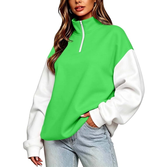 Atogsazn Women's 1/4 Zip Colorblock Sweatshirt Casual Oversized Long Sleeve Sweatshirt Pullover Tops Fall Winter Clothes Army Green XL Fashion