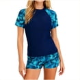thumbnail image 1 of Atogsazn Women's 2 Piece Swimsuit Casual Summer Rash Guard Bathing Suits Short Sleeve Tops Shorts Outfit Blue L Fashion, 1 of 9