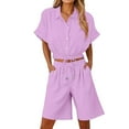 thumbnail image 1 of Atogsazn Women's 2PC Linen Set Casual Button Down Short Sleeve Shirt Drawstring Shorts Outfit Clothes 01-Pink XXL, 1 of 7