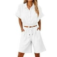 thumbnail image 1 of Atogsazn Women's 2PC Linen Set Casual Button Down Short Sleeve Shirt Drawstring Shorts Outfit Clothes 01-White XL, 1 of 7