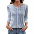 thumbnail image 1 of Atogsazn Women's 3/4 Sleeve Blouse Casual Dressy Crewneck Pullover Tshirt Flowy Loose Fit Tops Outfit Summer 02-Blue XL Fashion, 1 of 5