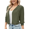 thumbnail image 1 of Atogsazn Women's 3/4 Sleeve Crop Shirt Cardigan Open Front Loose Tops Lightweight Fashion Blouse Army Green XXL, 1 of 9