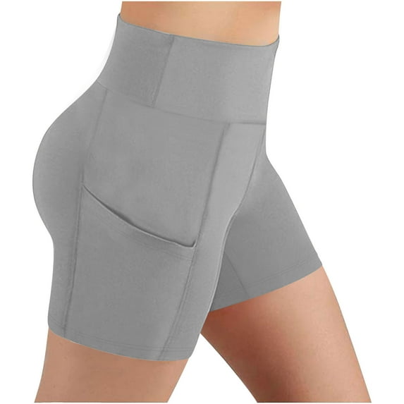 Atogsazn Women's Biker Shorts High Wasit Stretchy Legging Shorts with Pocket Tummy Control Gym Running Yoga Shorts 02-Gray L