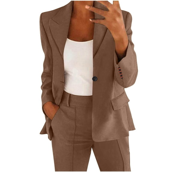 Atogsazn Women's Blazer Jacket Casual Cardigan Long Sleeve Jacket Business Suit Workout Clothing Office Tops Brown XL Fashion