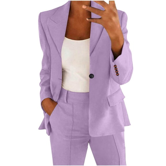 Atogsazn Women's Blazer Jacket Casual Cardigan Long Sleeve Jacket Business Suit Workout Clothing Office Tops Purple XL Fashion