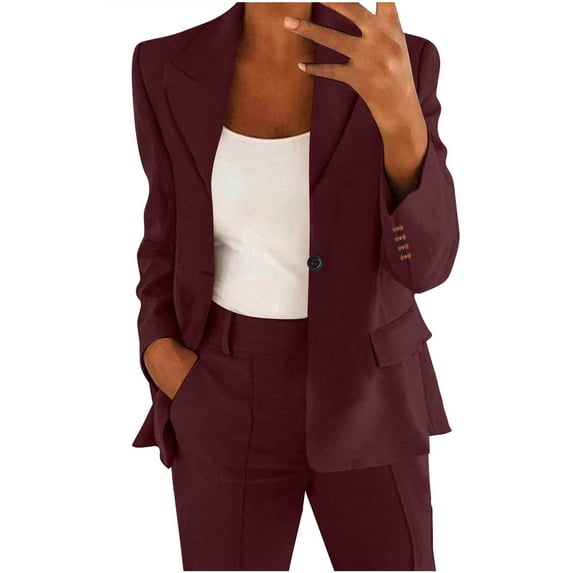 Atogsazn Women's Blazer Jacket Casual Cardigan Long Sleeve Jacket Business Suit Workout Clothing Office Tops Wine XXXXL Fashion
