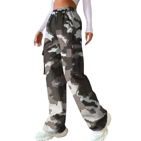 Atogsazn Women's Camouflage Cargo Pants Casual Baggy Elastic Waist Jogger Pants Loose Athletic Wide Leg Sweatpants Fashion Brown XXXL
