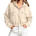 thumbnail image 1 of Atogsazn Women's Cargo Hooded Cropped Sweatshirt Casual Full Zip Long Sleeve Hoodies with Pocket Fall Winter Tops Khaki L Fashion, 1 of 8