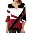 thumbnail image 1 of Atogsazn Women's Casual 3/4 Sleeve Blouse Tops Fashion Printed Button Pleated V-Neck T-Shirts Trendy Blouses Tops for Women Wine XXXL on Clearance, 1 of 5