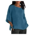 thumbnail image 1 of Atogsazn Women's Casual 3/4 Sleeve Blouse Tops Round Neck Loose Linen Shirt Summer Plus Size Blouses for Women 2025 Blue L, 1 of 5
