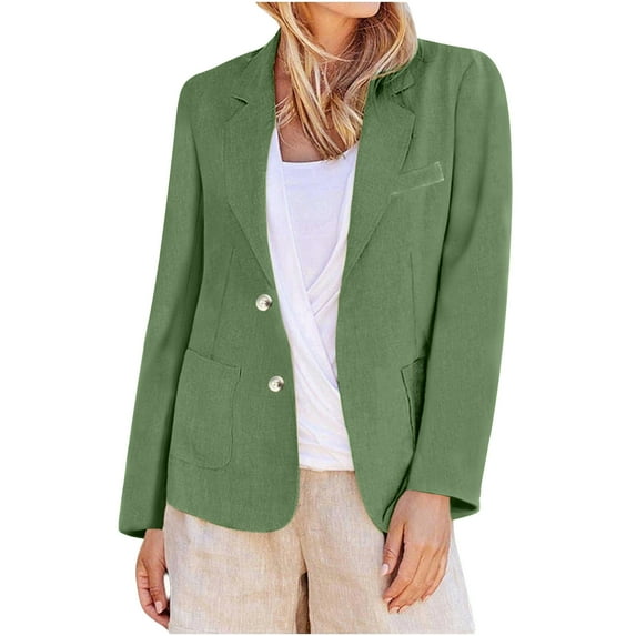 Atogsazn Women's Casual Blazer Jacket Button Long Sleeve Linen Jackets Lightweight Outfit Clothes Tops Army Green S Fashion