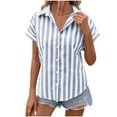 thumbnail image 1 of Atogsazn Women's Casual Linen Shirt Oversized Button Striped Short Sleeve Shirt Flowy Clothes for Women 02-Light Blue XXL, 1 of 8