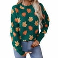 thumbnail image 1 of Atogsazn Women's Casual Maple Leaf Print Crewneck Knit Sweater 2024 Fall Winter Fashion Long Sleeve Graphic Loose Pullover Tops Green XL, 1 of 8