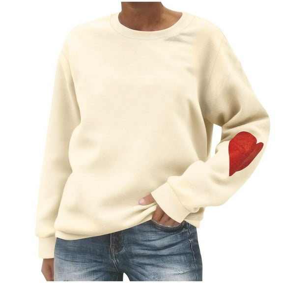 Atogsazn Women's Casual Sweatshirt Long Sleeve Crewneck Pullover Sweatshirts Fall Clothing Outfit Tops 01-Beige S Fashion
