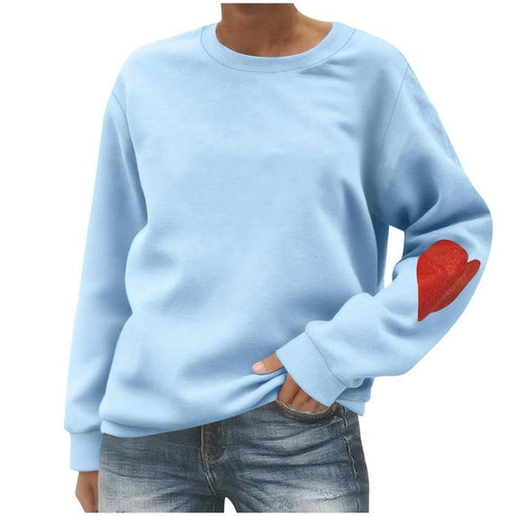 Atogsazn Women's Casual Sweatshirt Long Sleeve Crewneck Pullover Sweatshirts Fall Clothing Outfit Tops 01-Light Blue XL Fashion