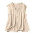 thumbnail image 1 of Atogsazn Women's Casual Tank Tops Solid V-Neck Sleeveless Casual Tank Tops Loose Blouses Lace Tops for Women Khaki S, 1 of 5