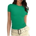 thumbnail image 1 of Atogsazn Women's Crew Neck T Shirts Short Sleeve Casual Cotton Tops Ribbed Knit Tees Summer Basic Solid Shirt Clothes Green L on Clearance, 1 of 5