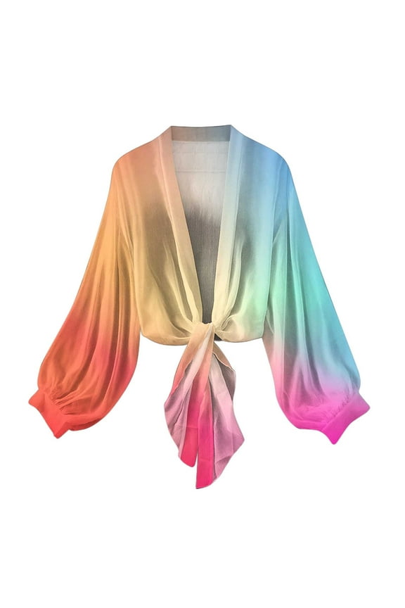 Women's Deep V Neck Long Sleeve Tie Front Knot Sexy Wrap Crop Top Blouse Fashion Summer 02-Pink XL