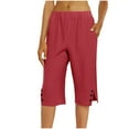 thumbnail image 1 of Atogsazn Women's Elastic Waist 3/4 Capris Pants with Pockets Casual Loose Solid Color Yoga Trousers 05-Watermelon Red XXL, 1 of 5