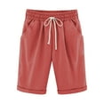 thumbnail image 1 of Atogsazn Women's Elastic Waist Knee Length Casual Jogger Athletic Bermuda Shorts with Drawstring Outfit 05-Red L, 1 of 3
