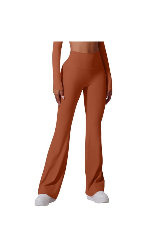 Women's Flare Leg Yoga Pants High Waist Tummy Control Legging Pants Casual Stretch Trousers 02-Orange M Fashion