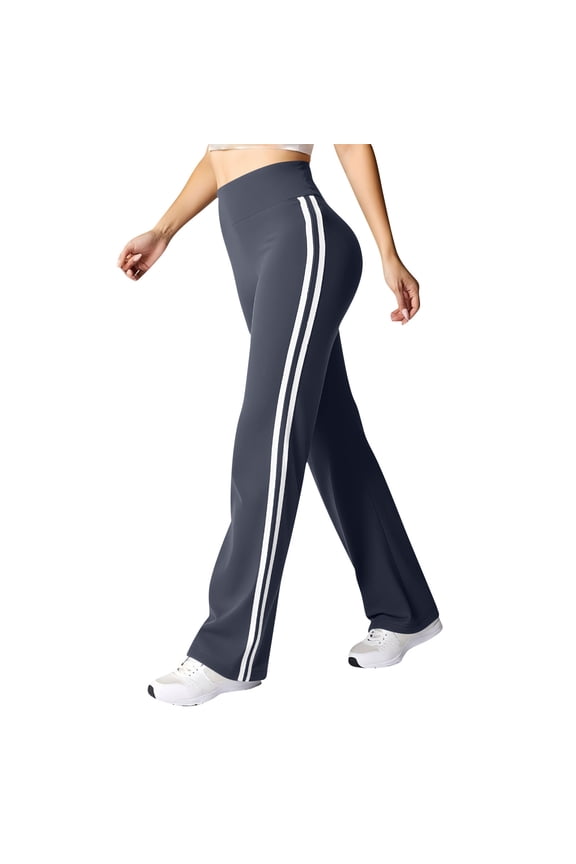 Women's Flare Leg Yoga Pants High Waist Tummy Control Legging Pants Side Striped Casual Stretch Trousers 03-Gray S Fashion