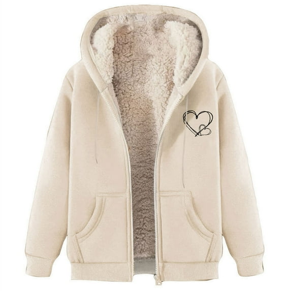 Atogsazn Women's Fleece Lined Hoodies Full Zip Hoodie Long Sleeve Sweatshirt Sherpa Winter Clothing Tops 04-Beige XL Fashion