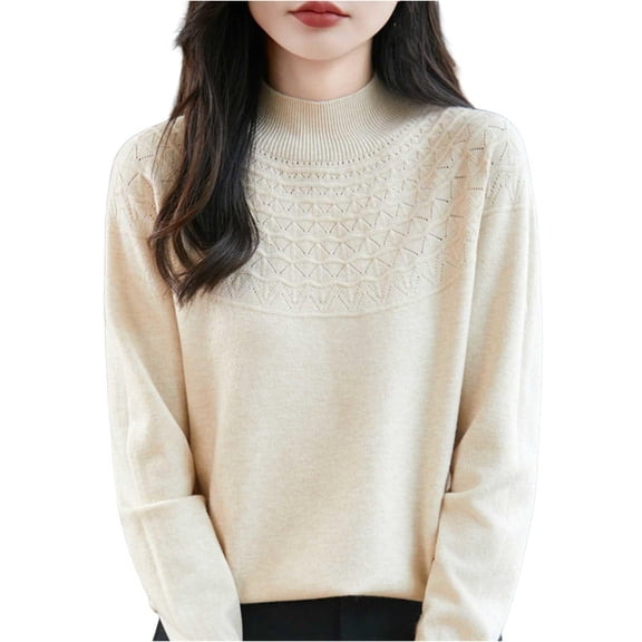 Atogsazn Women's Floral Sweater Casual Turtleneck Long Sleeve Blouse Pullover Fall Tops Tunic Clothing Outfit 02-Beige M Fashion