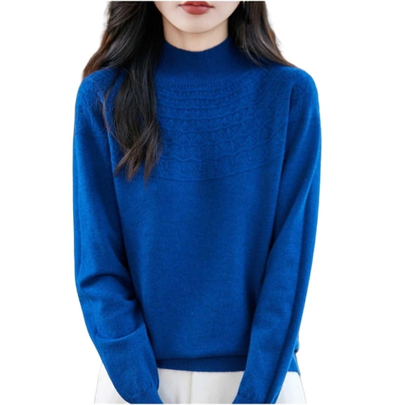 Atogsazn Women's Floral Sweater Casual Turtleneck Long Sleeve Blouse Pullover Fall Tops Tunic Clothing Outfit 02-Blue L Fashion