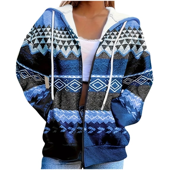Atogsazn Women's Full Zip Fleece Sweatshirt Casual Long Sleeve Oversized Jacket Fall Winter Tops Outerwear Blue XXL Fashion