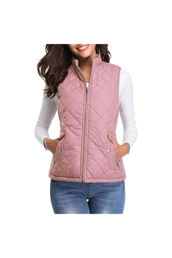 Women's Full Zip Fuzzy Fleece Jacket Casual Sleeveless Coat Lightweight Solid Color Puffer Tank Tops Pink M