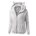 thumbnail image 1 of Atogsazn Women's Full Zip Fuzzy Fleece Sweater Casual Long Sleeve Hooded Jacket Solid Color Coat with Pocket Gray XXL on Clearance, 1 of 4