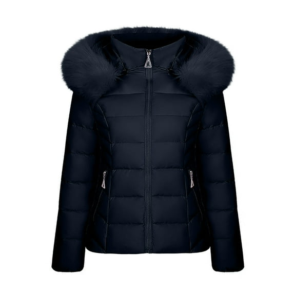 Atogsazn Women's Full Zip Hooded Puffer Jacket Casual Long Sleeve Coat Lightweight Solid Color Overcoat Black XXXL