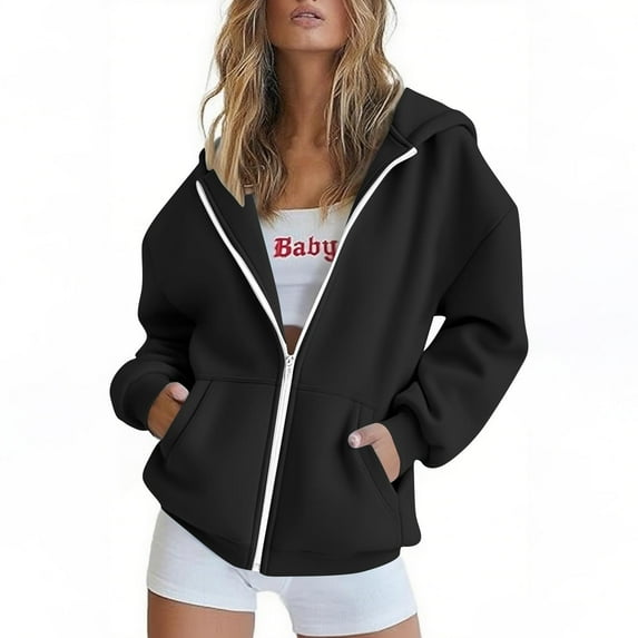 Atogsazn Women's Full Zip Sweatshirt Fleece Long Sleeve Sweatshirts Jackets Outfit Fall Winter Clothing Tops 01-Black M Fashion