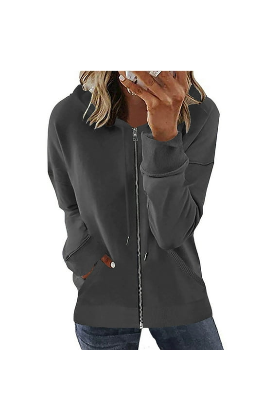 Women's Full Zip Sweatshirts Long Sleeve Athletic Track Running Outerwear with Pockets Gray S