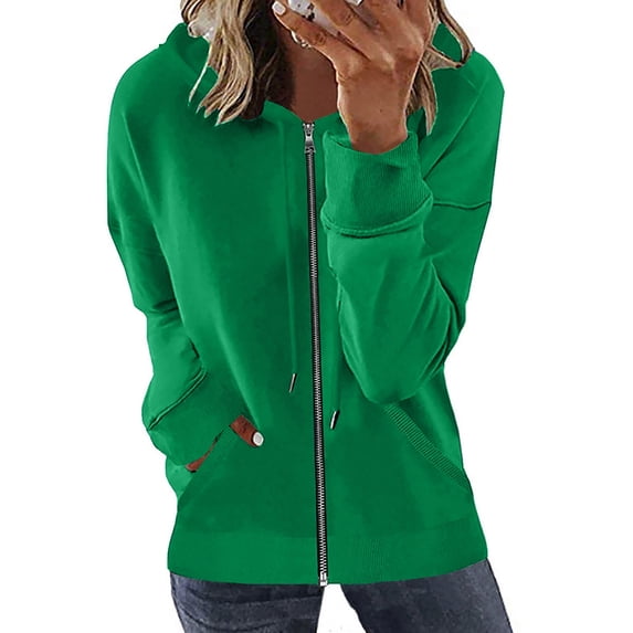 Atogsazn Women's Full Zip Sweatshirts Long Sleeve Athletic Track Running Outerwear with Pockets Green B XL