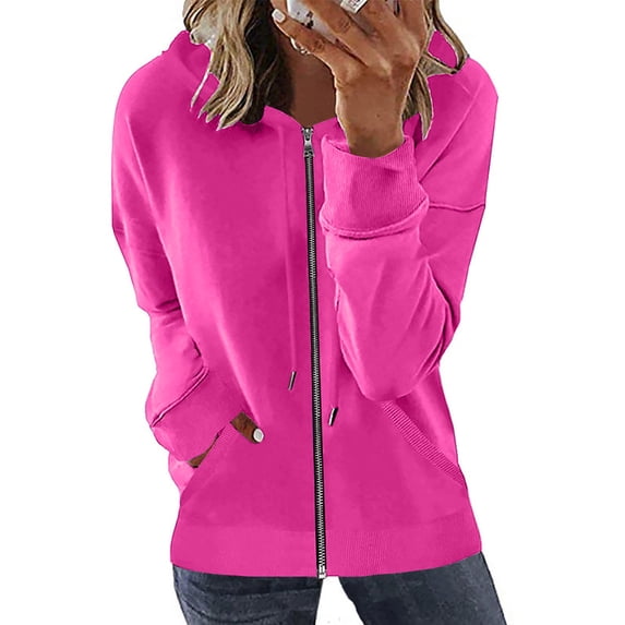 Atogsazn Women's Full Zip Sweatshirts Long Sleeve Athletic Track Running Outerwear with Pockets Hot Pink M
