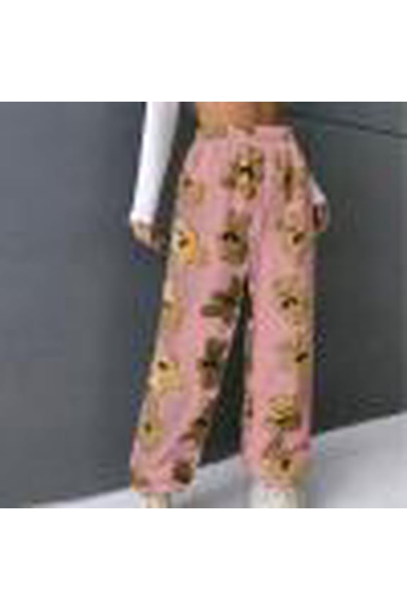 Women's Fuzzy Plush Pajama Pants Sherpa Winter Warm Cute Bear Printed Pjs Pant Loungwear Thick Clothes Pink L Fashion