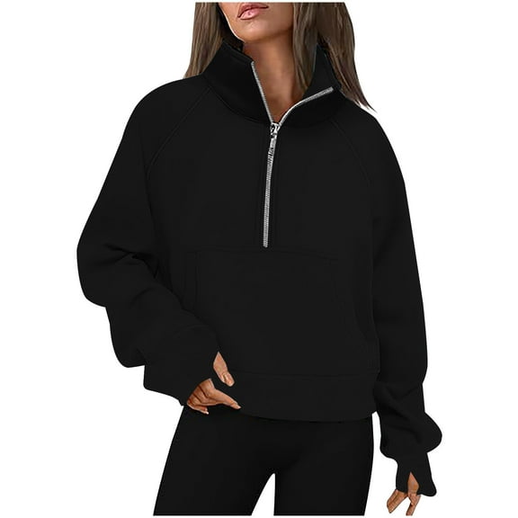 Atogsazn Women's Half Zip Oversized Sweatshirts Fall Long Sleeve Pullover Sweatshirt for Women Fashion Loose Clothes A-Black XL
