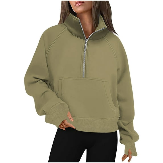 Atogsazn Women's Half Zip Oversized Sweatshirts Fall Long Sleeve Pullover Sweatshirt for Women Fashion Loose Clothes A-Khaki M