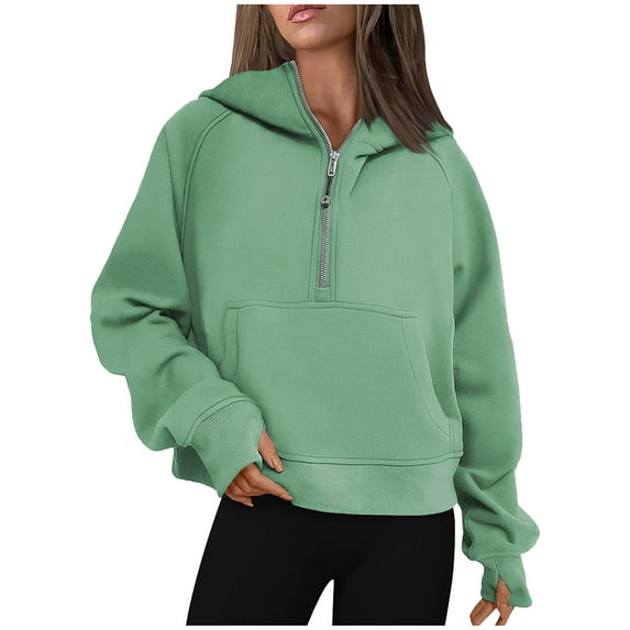 Atogsazn Women's Half Zip Oversized Sweatshirts Fall Long Sleeve Pullover Sweatshirt for Women Fashion Loose Clothes B-Green L on Clearance