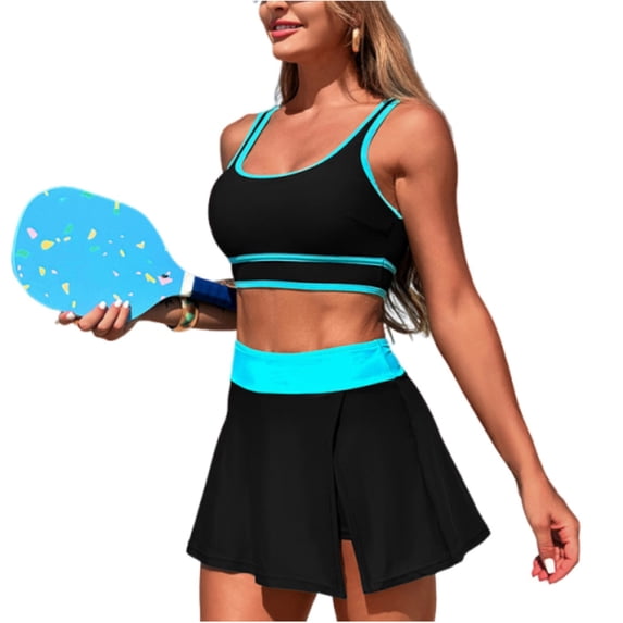 Atogsazn Women's High Waisted Bikini Set Tummy Control Swim Skirt Colorblock Bathing Suits Swimsuit Swimwear Outfit 02-Blue M Fashion
