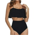 thumbnail image 1 of Atogsazn Women's High Waisted Bikini Swimwear Two Piece Ruffled Swimsuits Printed Bathing Suits Beachwear Black S on Clearance, 1 of 6