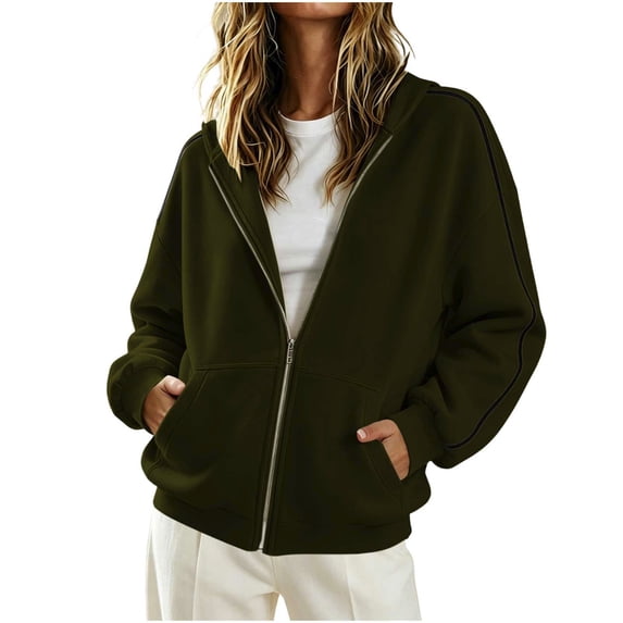 Atogsazn Women's Jogger Full Zip Hoodies Casual Long Sleeve Hooded Sweatshirt Fall Jacket Outerwear Army Green XL Fashion
