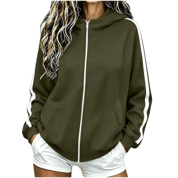 Atogsazn Women's Jogger Full Zip Hoodies Casual Long Sleeve Hooded Sweatshirt Fall Jacket Outerwear Army Green XL Fashion