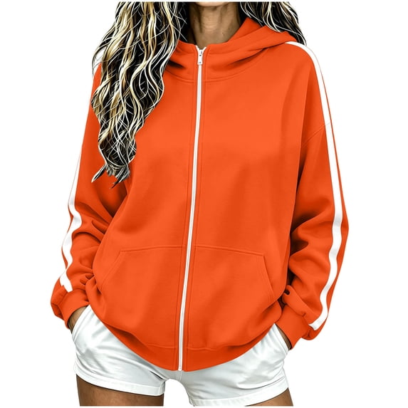 Atogsazn Women's Jogger Full Zip Hoodies Casual Long Sleeve Hooded Sweatshirt Fall Jacket Outerwear Orange XL Fashion