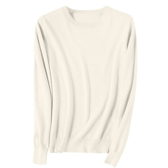 Atogsazn Women's Knitted Sweater Casual Crewneck Long Sleeve Sweaters Fall Winter Fashion Clothes Tops Beige XXL