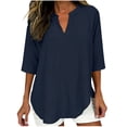 thumbnail image 1 of Atogsazn Women's Linen V Neck Blouse Plus Suze 3/4 Sleeve Shirt Pullover Flowy Tops Outfit T-shirt Summer 01-Navy M Fashion, 1 of 6