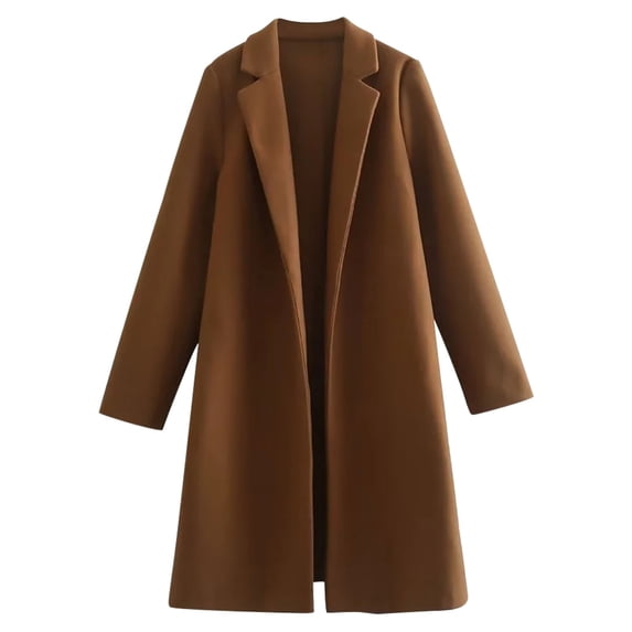 Atogsazn Women's Long Blazer Casual Long Sleeve Lapel Jackets Fashion 2025 Fall Loose Work Solid Blazers Coffee L